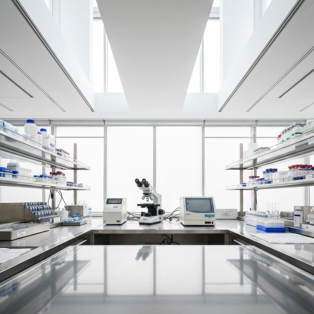 Microscopes and medical equipment in an IVF laboratory
